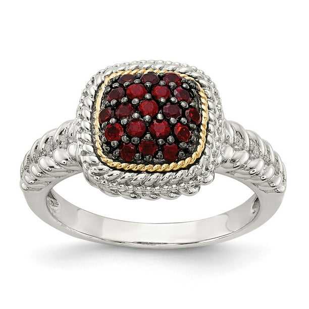 Shey Couture 925 Sterling Silver and Gold-Tone Accent Garnet Ring Size 7 